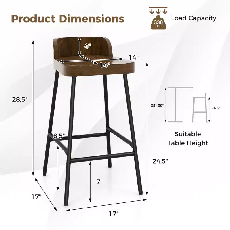 Tabouret de bar à dossier bas industriel Costway de 24,5 po (lot de 2 ou 4)