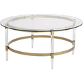 55 Downing Street Saarinen Modern Minimalist Gold Round Coffee Table 38 Wide Clear Glass Tabletop and Legs for Living Room Bedroom House