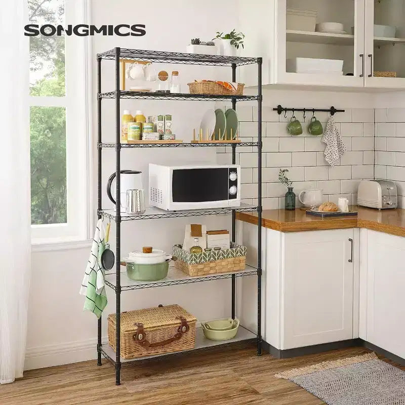 SONGMICS Étagère de garage, Étagère métallique, Étagère de rangement de cuisine avec étagères réglables, pour salon, garage, noir