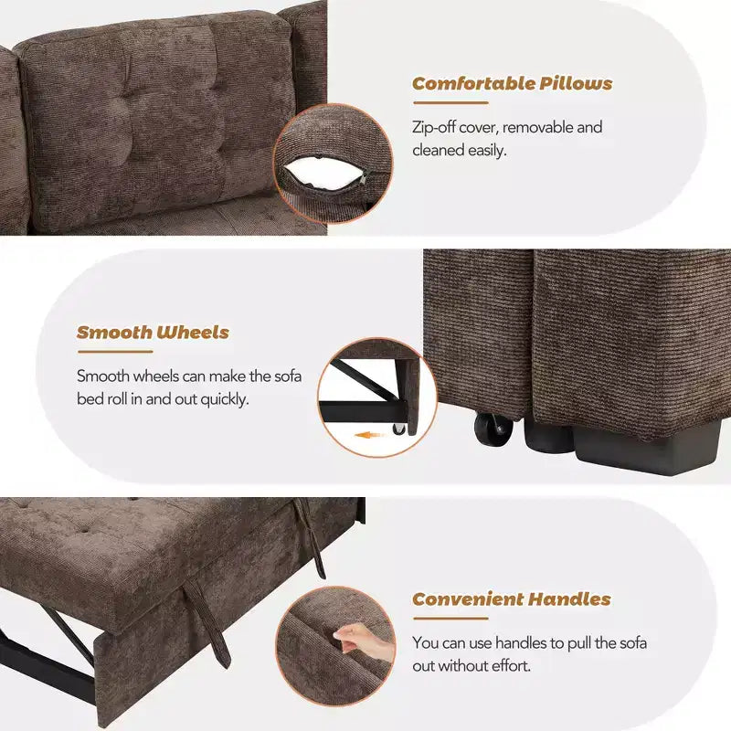 Canapé-lit d'angle 82,6 W avec roulettes, canapé-lit gigogne avec ports USB et prises de courant - ModernLuxe