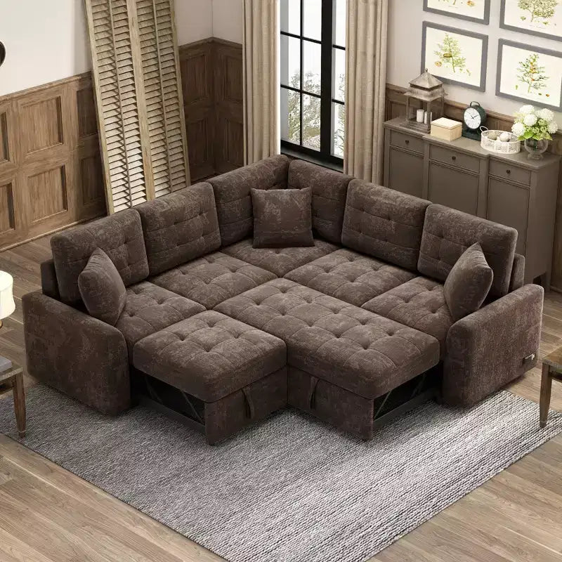 Canapé-lit d'angle 82,6 W avec roulettes, canapé-lit gigogne avec ports USB et prises de courant - ModernLuxe