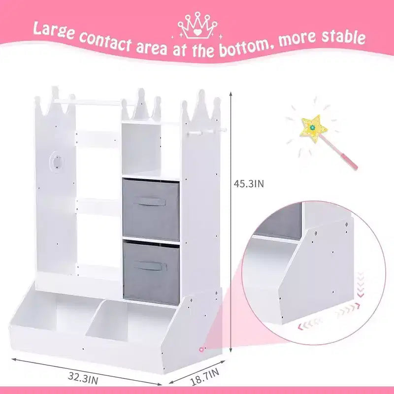 Cintre pour vêtements d'enfant avec miroir lumineux Armoire de rangement pour robe de fille et bac de rangement