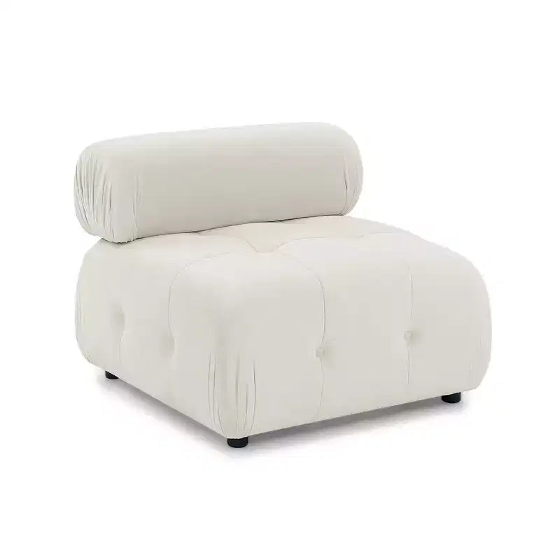 Canapé modulable 93 places en velours/tissu Teddy avec capitonnage touffeté, canapé d'angle en forme de L avec pouf réversible - ModernLuxe