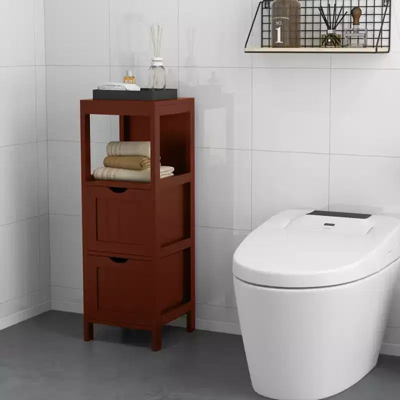 Meuble de salle de bain Costway au sol, organisateur de rangement latéral autoportant avec 2 tiroirs amovibles Marron/Gris/Noir