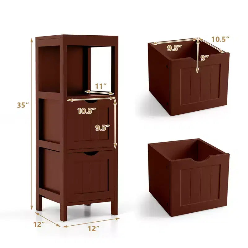 Meuble de salle de bain Costway au sol, organisateur de rangement latéral autoportant avec 2 tiroirs amovibles Marron/Gris/Noir