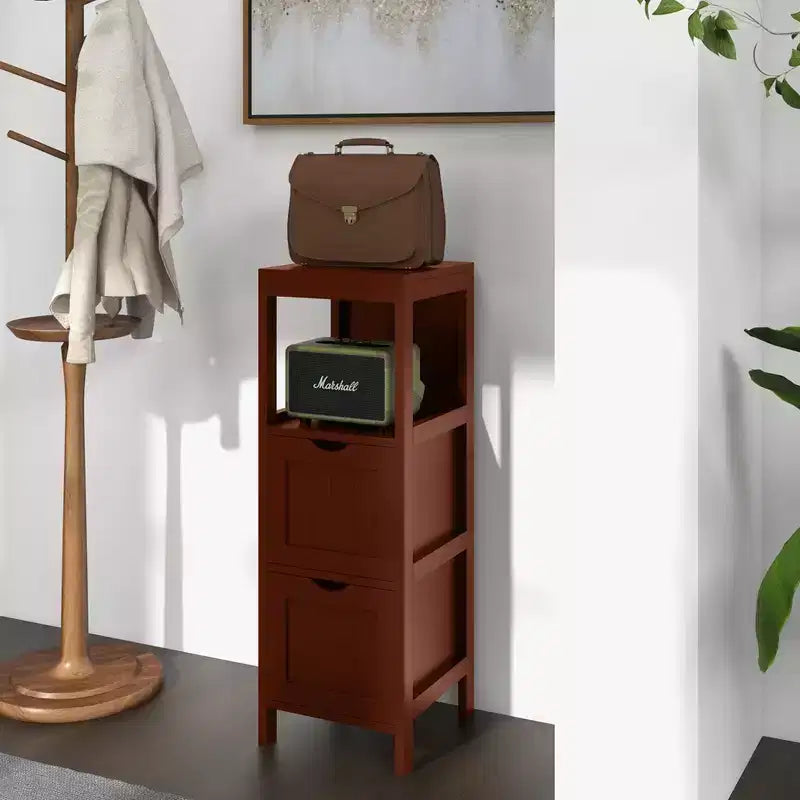 Meuble de salle de bain Costway au sol, organisateur de rangement latéral autoportant avec 2 tiroirs amovibles Marron/Gris/Noir