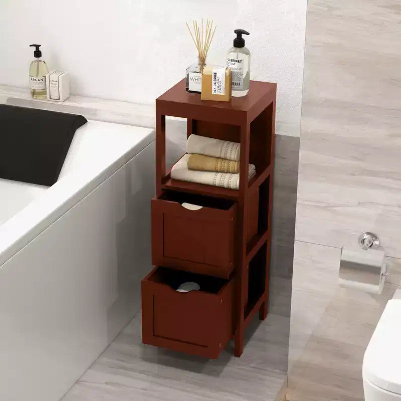 Meuble de salle de bain Costway au sol, organisateur de rangement latéral autoportant avec 2 tiroirs amovibles Marron/Gris/Noir