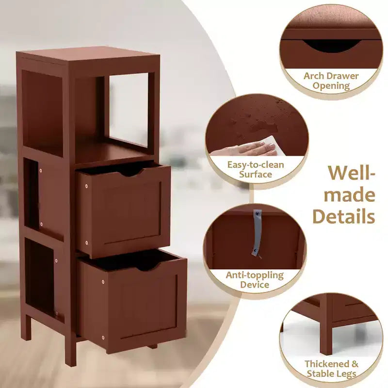 Meuble de salle de bain Costway au sol, organisateur de rangement latéral autoportant avec 2 tiroirs amovibles Marron/Gris/Noir