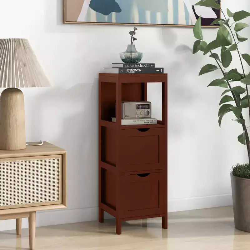 Meuble de salle de bain Costway au sol, organisateur de rangement latéral autoportant avec 2 tiroirs amovibles Marron/Gris/Noir
