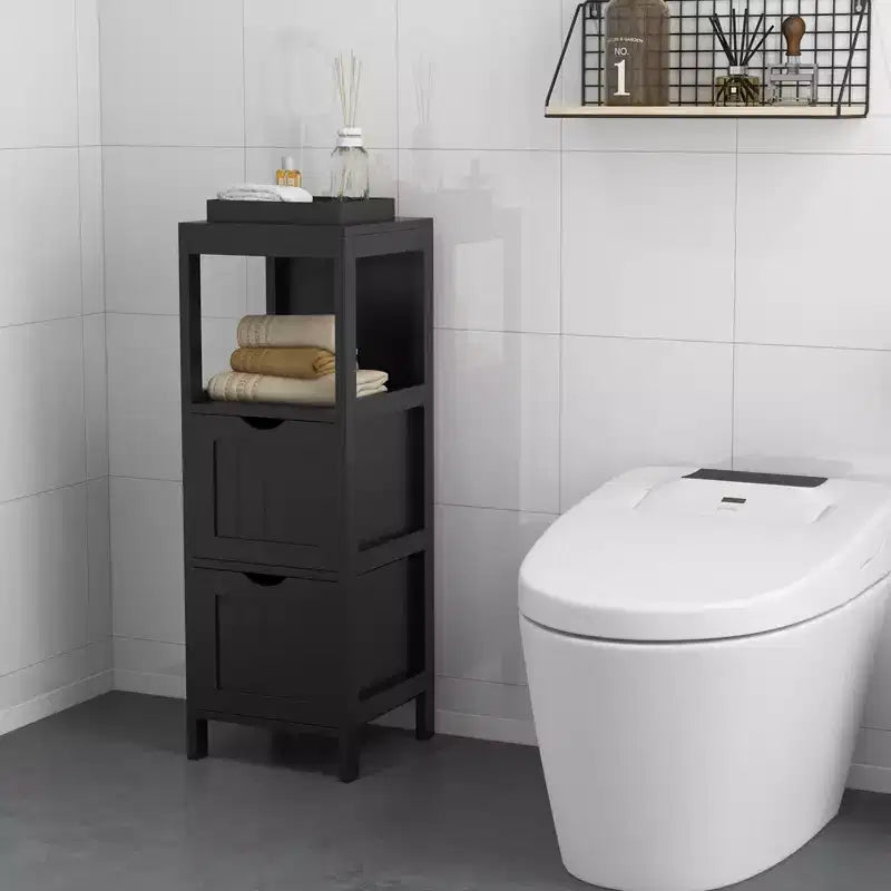 Meuble de salle de bain Costway au sol, organisateur de rangement latéral autoportant avec 2 tiroirs amovibles Marron/Gris/Noir