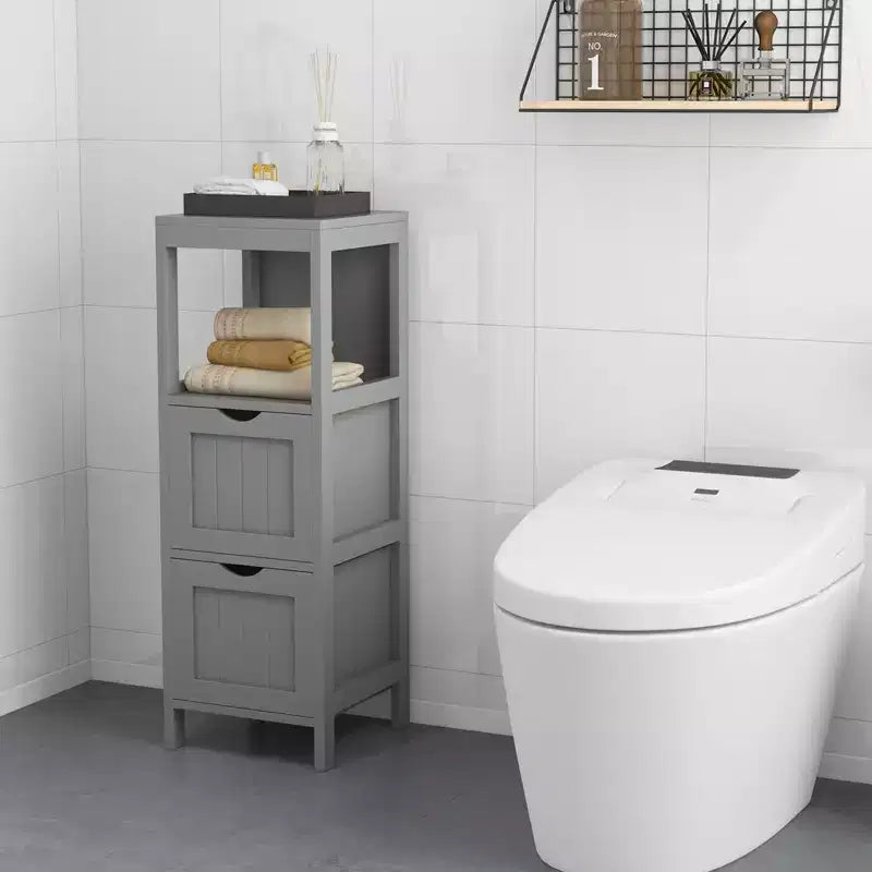 Meuble de salle de bain Costway au sol, organisateur de rangement latéral autoportant avec 2 tiroirs amovibles Marron/Gris/Noir