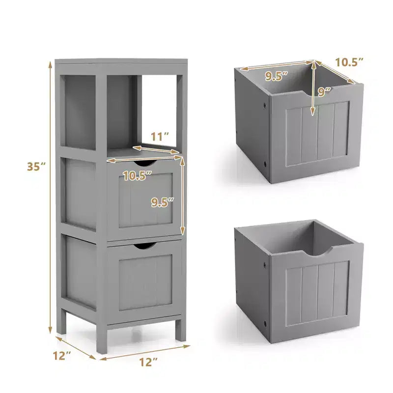 Meuble de salle de bain Costway au sol, organisateur de rangement latéral autoportant avec 2 tiroirs amovibles Marron/Gris/Noir