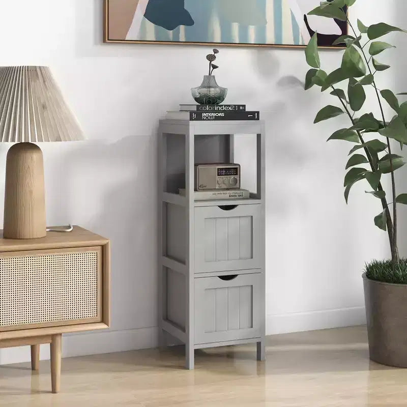 Meuble de salle de bain Costway au sol, organisateur de rangement latéral autoportant avec 2 tiroirs amovibles Marron/Gris/Noir