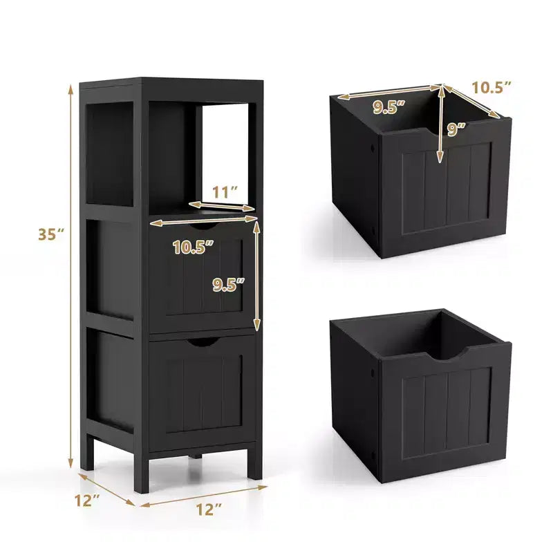Meuble de salle de bain Costway au sol, organisateur de rangement latéral autoportant avec 2 tiroirs amovibles Marron/Gris/Noir