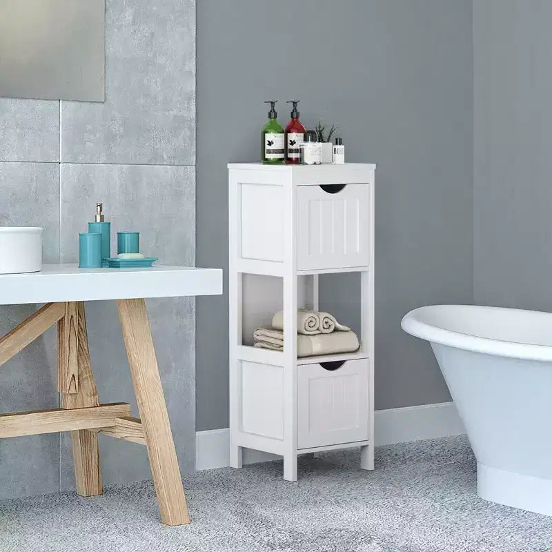 Meuble de salle de bain Costway au sol, organisateur de rangement latéral autoportant avec 2 tiroirs amovibles Marron/Gris/Noir