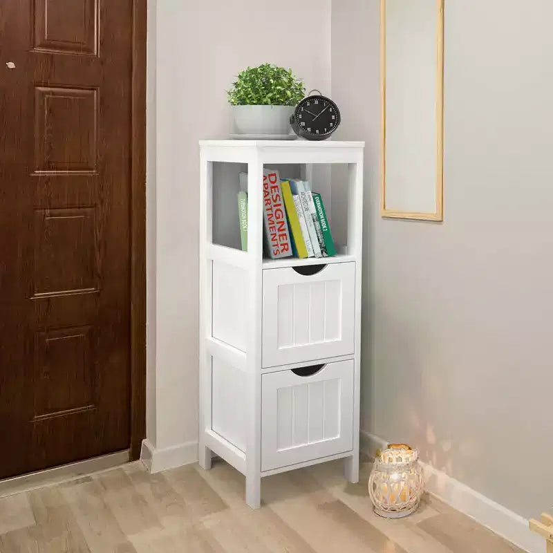 Meuble de salle de bain Costway au sol, organisateur de rangement latéral autoportant avec 2 tiroirs amovibles Marron/Gris/Noir