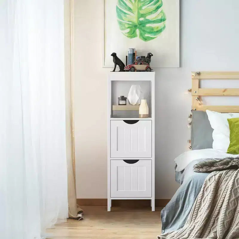 Meuble de salle de bain Costway au sol, organisateur de rangement latéral autoportant avec 2 tiroirs amovibles Marron/Gris/Noir