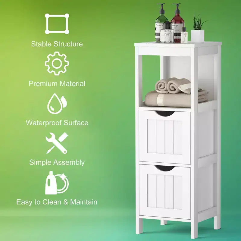 Meuble de salle de bain Costway au sol, organisateur de rangement latéral autoportant avec 2 tiroirs amovibles Marron/Gris/Noir