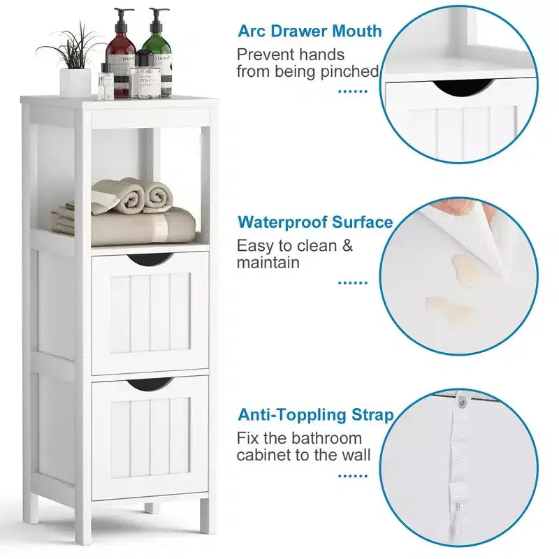 Meuble de salle de bain Costway au sol, organisateur de rangement latéral autoportant avec 2 tiroirs amovibles Marron/Gris/Noir