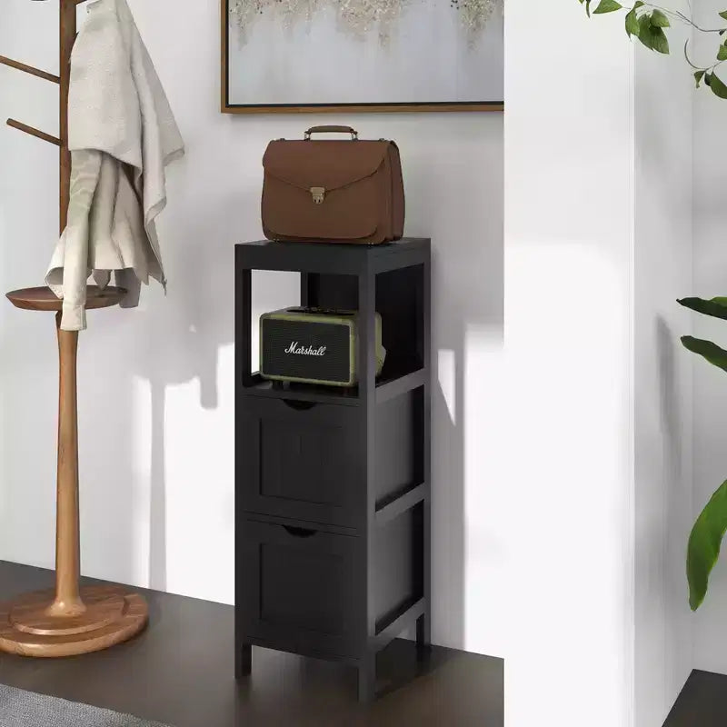 Meuble de salle de bain Costway au sol, organisateur de rangement latéral autoportant avec 2 tiroirs amovibles Marron/Gris/Noir