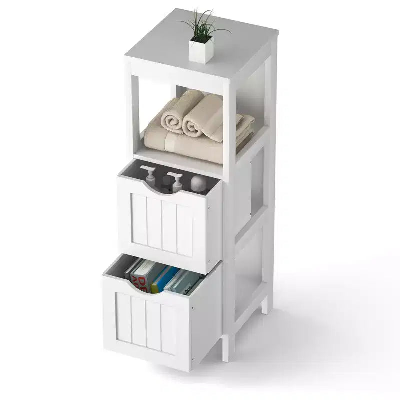 Meuble de salle de bain Costway au sol, organisateur de rangement latéral autoportant avec 2 tiroirs amovibles Marron/Gris/Noir