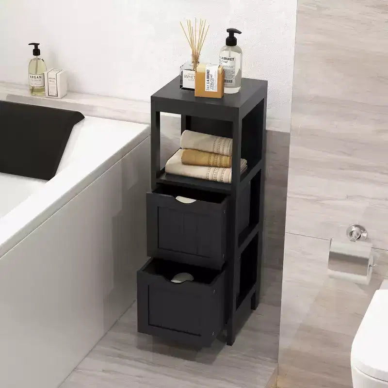 Meuble de salle de bain Costway au sol, organisateur de rangement latéral autoportant avec 2 tiroirs amovibles Marron/Gris/Noir