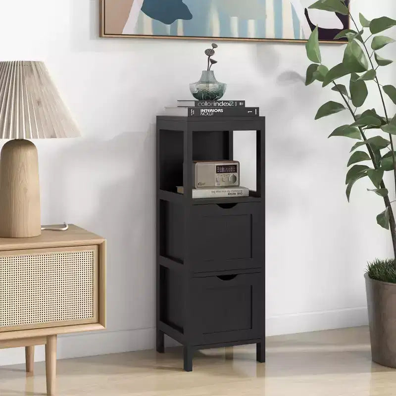 Meuble de salle de bain Costway au sol, organisateur de rangement latéral autoportant avec 2 tiroirs amovibles Marron/Gris/Noir