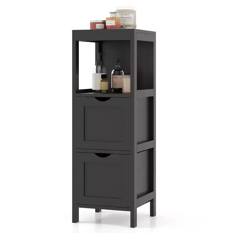 Costway Bathroom Floor Cabinet Freestanding Side Storage Organizer with 2 Removable Drawers Brown/Grey/Black