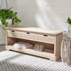 Banc de rangement 3 tiroirs avec étagère inférieure, une place – 120 cm (L) x 38 cm (P) x 48 cm (H) | Sable / Noir / Marron / Blanc vieilli