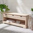 Banc de rangement 3 tiroirs avec étagère inférieure, une place – 120 cm (L) x 38 cm (P) x 48 cm (H) | Sable / Noir / Marron / Blanc vieilli