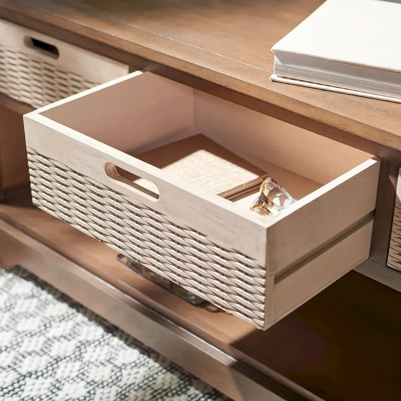 Banc de rangement 3 tiroirs avec étagère inférieure, une place – 120 cm (L) x 38 cm (P) x 48 cm (H) | Sable / Noir / Marron / Blanc vieilli