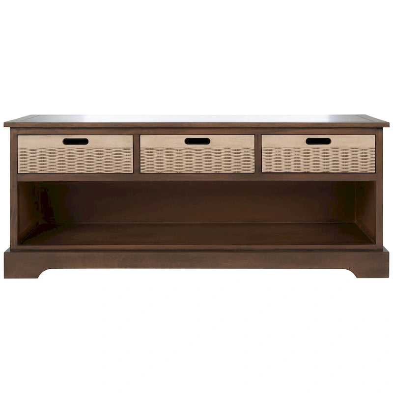 Banc de rangement 3 tiroirs avec étagère inférieure, une place – 120 cm (L) x 38 cm (P) x 48 cm (H) | Sable / Noir / Marron / Blanc vieilli