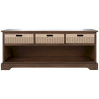 Banc de rangement 3 tiroirs avec étagère inférieure, une place – 120 cm (L) x 38 cm (P) x 48 cm (H) | Sable / Noir / Marron / Blanc vieilli
