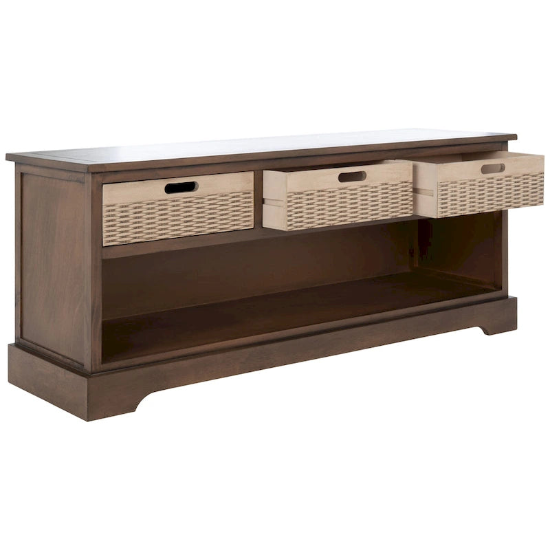 Banc de rangement 3 tiroirs avec étagère inférieure, une place – 120 cm (L) x 38 cm (P) x 48 cm (H) | Sable / Noir / Marron / Blanc vieilli