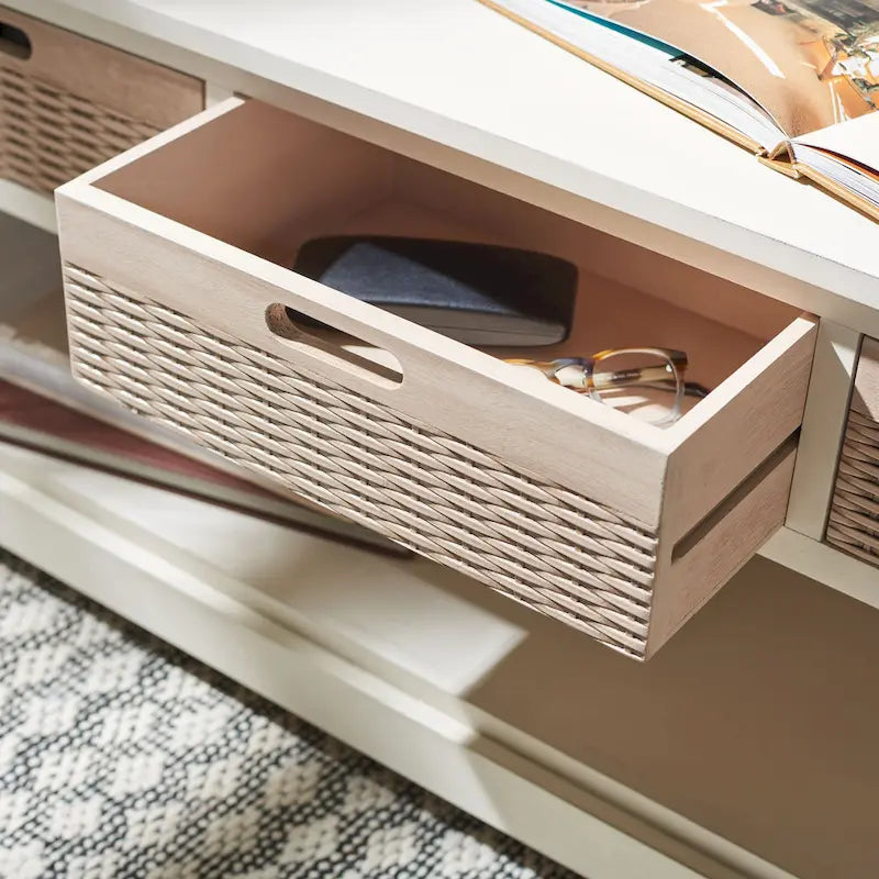 Banc de rangement 3 tiroirs avec étagère inférieure, une place – 120 cm (L) x 38 cm (P) x 48 cm (H) | Sable / Noir / Marron / Blanc vieilli