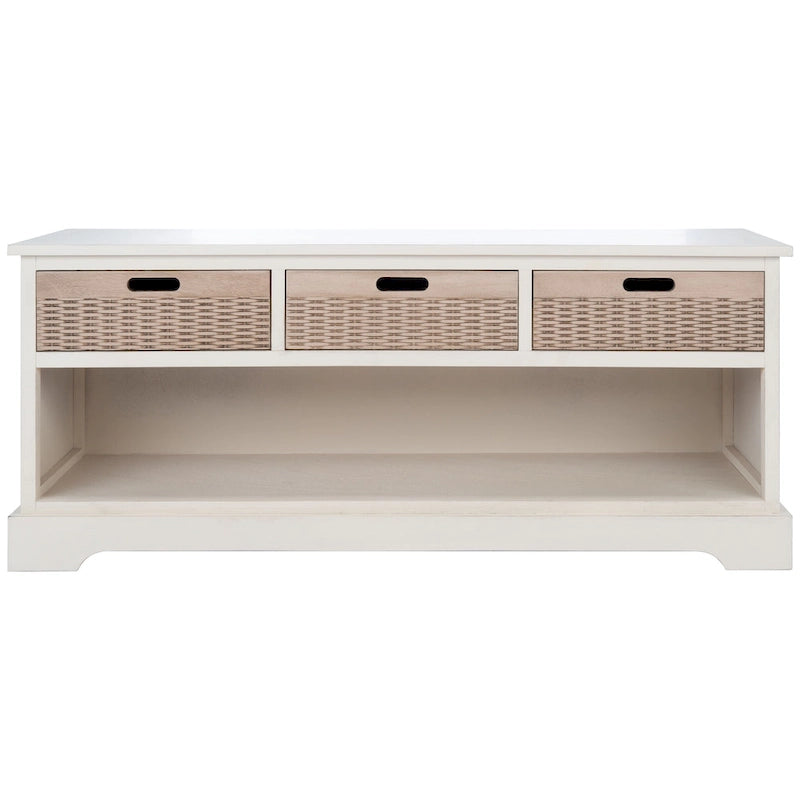 Banc de rangement 3 tiroirs avec étagère inférieure, une place – 120 cm (L) x 38 cm (P) x 48 cm (H) | Sable / Noir / Marron / Blanc vieilli