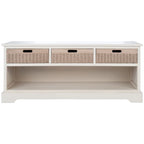 Banc de rangement 3 tiroirs avec étagère inférieure, une place – 120 cm (L) x 38 cm (P) x 48 cm (H) | Sable / Noir / Marron / Blanc vieilli