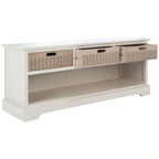 Banc de rangement 3 tiroirs avec étagère inférieure, une place – 120 cm (L) x 38 cm (P) x 48 cm (H) | Sable / Noir / Marron / Blanc vieilli
