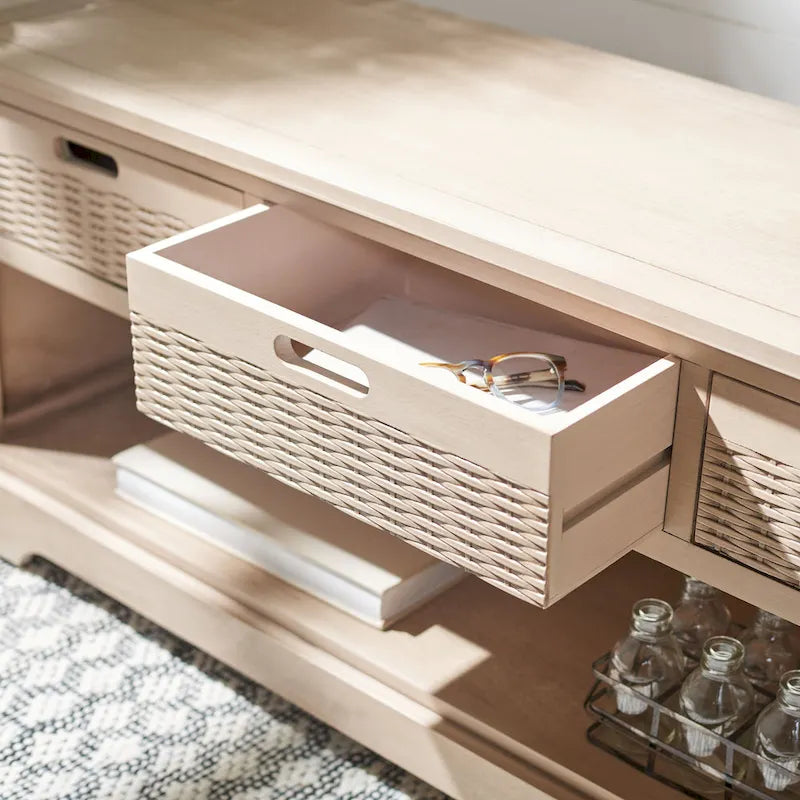 Banc de rangement 3 tiroirs avec étagère inférieure, une place – 120 cm (L) x 38 cm (P) x 48 cm (H) | Sable / Noir / Marron / Blanc vieilli