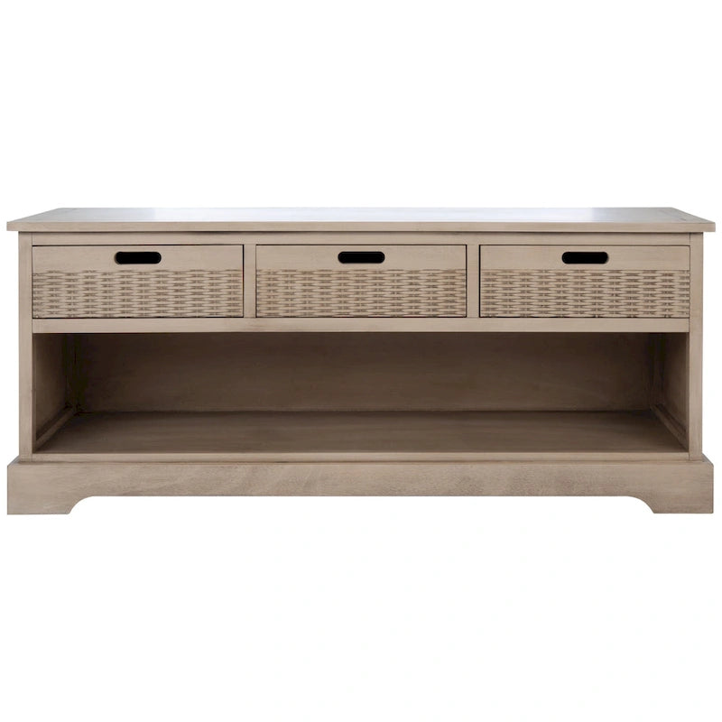 Banc de rangement 3 tiroirs avec étagère inférieure, une place – 120 cm (L) x 38 cm (P) x 48 cm (H) | Sable / Noir / Marron / Blanc vieilli