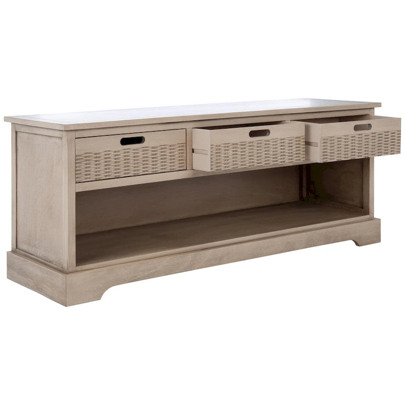 Banc de rangement 3 tiroirs avec étagère inférieure, une place – 120 cm (L) x 38 cm (P) x 48 cm (H) | Sable / Noir / Marron / Blanc vieilli