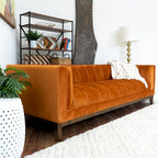 Canapé 2 places Mid-Century Modern | Velours & Bouclé | Vert / Ivoire / Orange