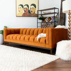 Canapé 2 places Mid-Century Modern | Velours & Bouclé | Vert / Ivoire / Orange