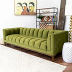 Canapé 2 places Mid-Century Modern | Velours & Bouclé | Vert / Ivoire / Orange