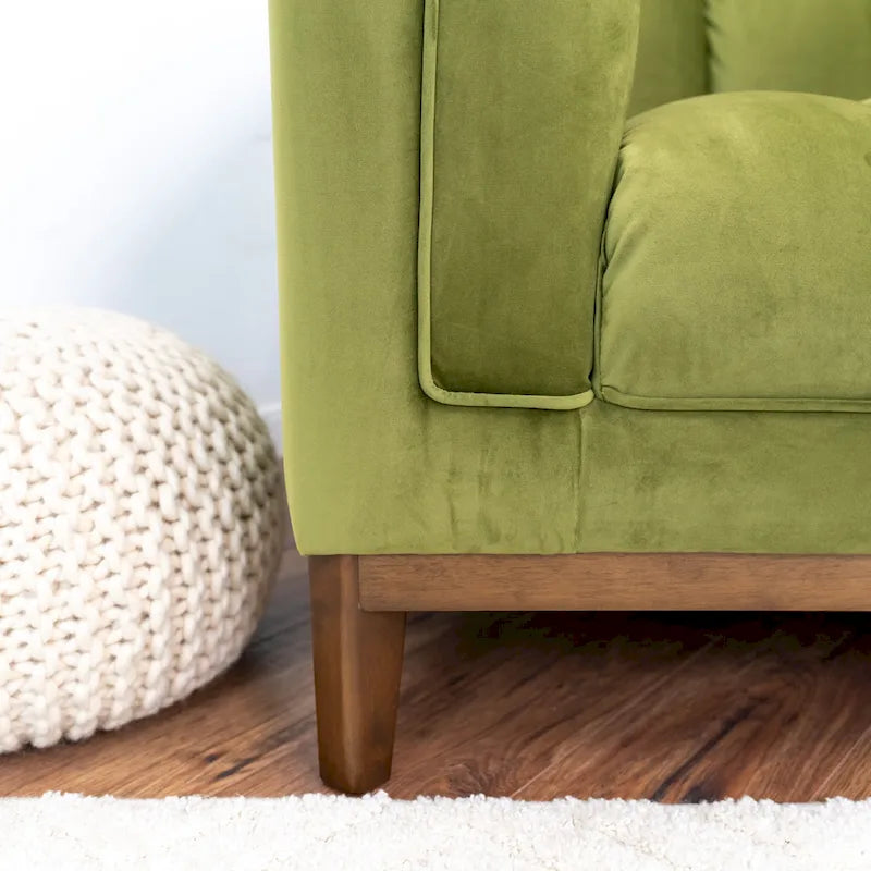 Canapé 2 places Mid-Century Modern | Velours & Bouclé | Vert / Ivoire / Orange