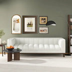 Canapé 2 places Mid-Century Modern | Velours & Bouclé | Vert / Ivoire / Orange