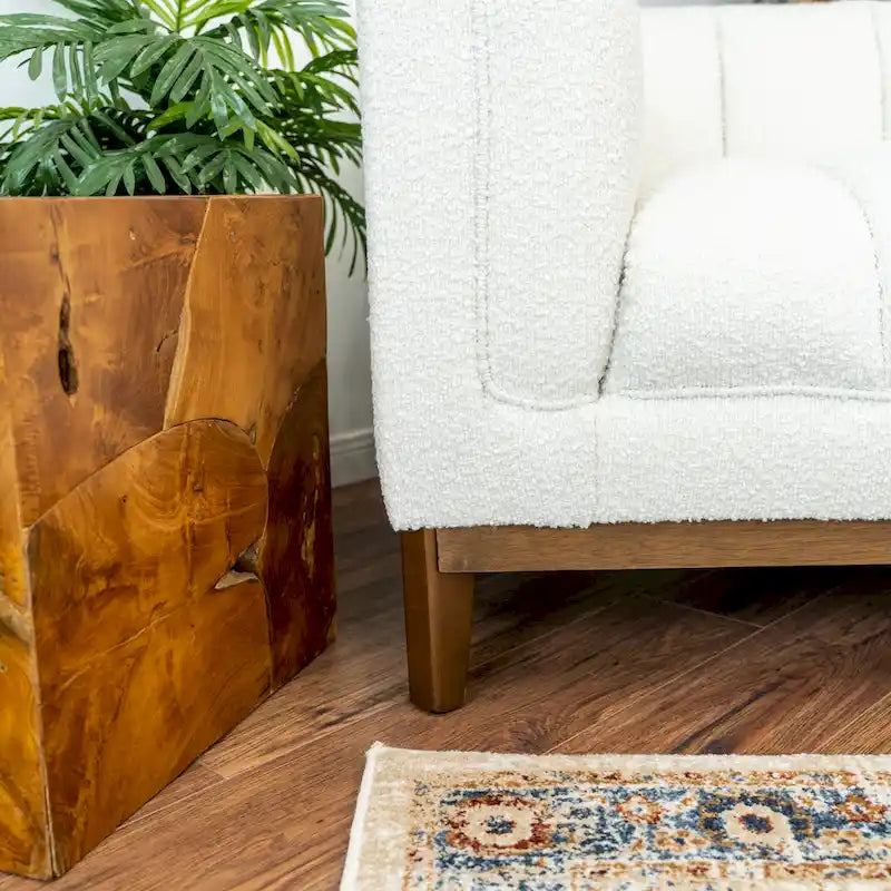 Canapé 2 places Mid-Century Modern | Velours & Bouclé | Vert / Ivoire / Orange