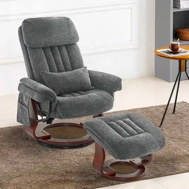 Fauteuil inclinable pivotant MCombo avec ottoman, chaise de bureau de loisirs, chaise longue ergonomique, tissu chenille 4687