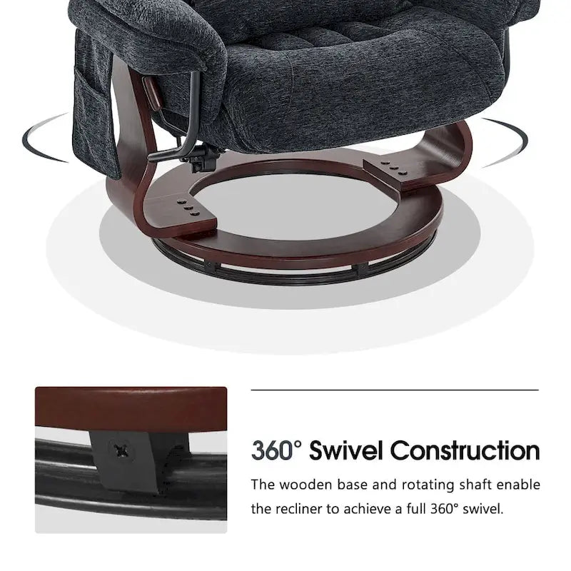 Fauteuil inclinable pivotant MCombo avec ottoman, chaise de bureau de loisirs, chaise longue ergonomique, tissu chenille 4687