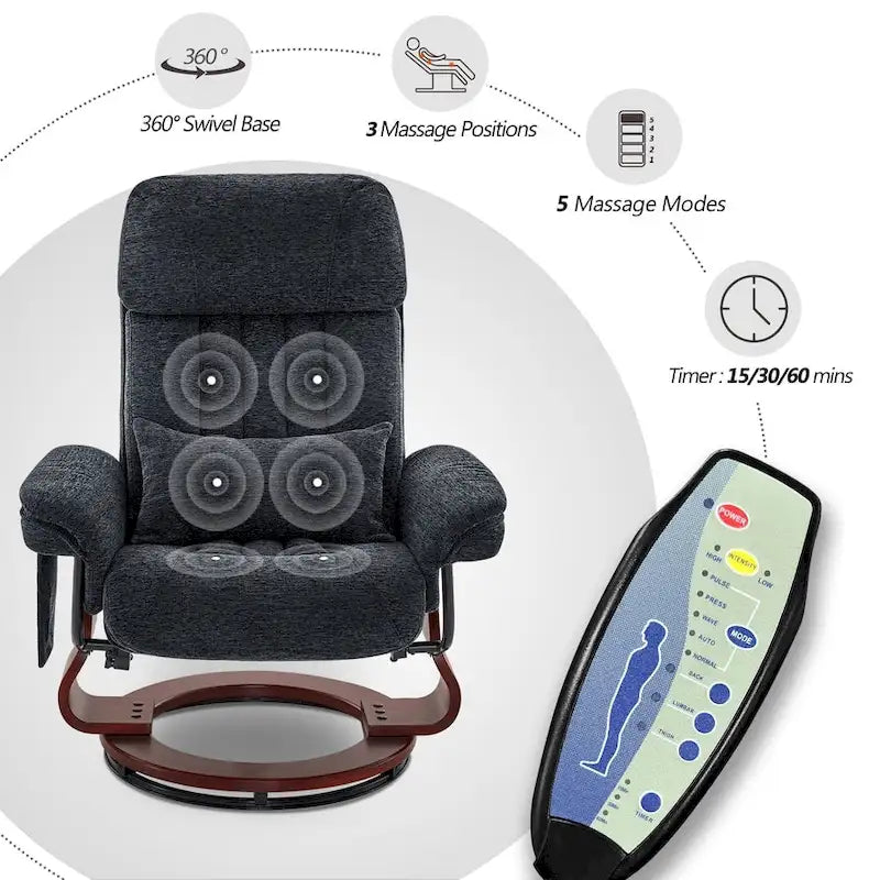 Fauteuil inclinable pivotant MCombo avec ottoman, chaise de bureau de loisirs, chaise longue ergonomique, tissu chenille 4687
